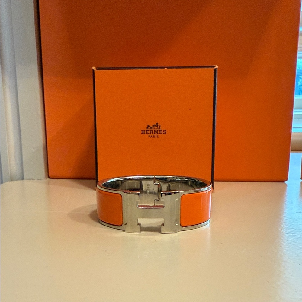 Hermes Orange and Silver Bracelet